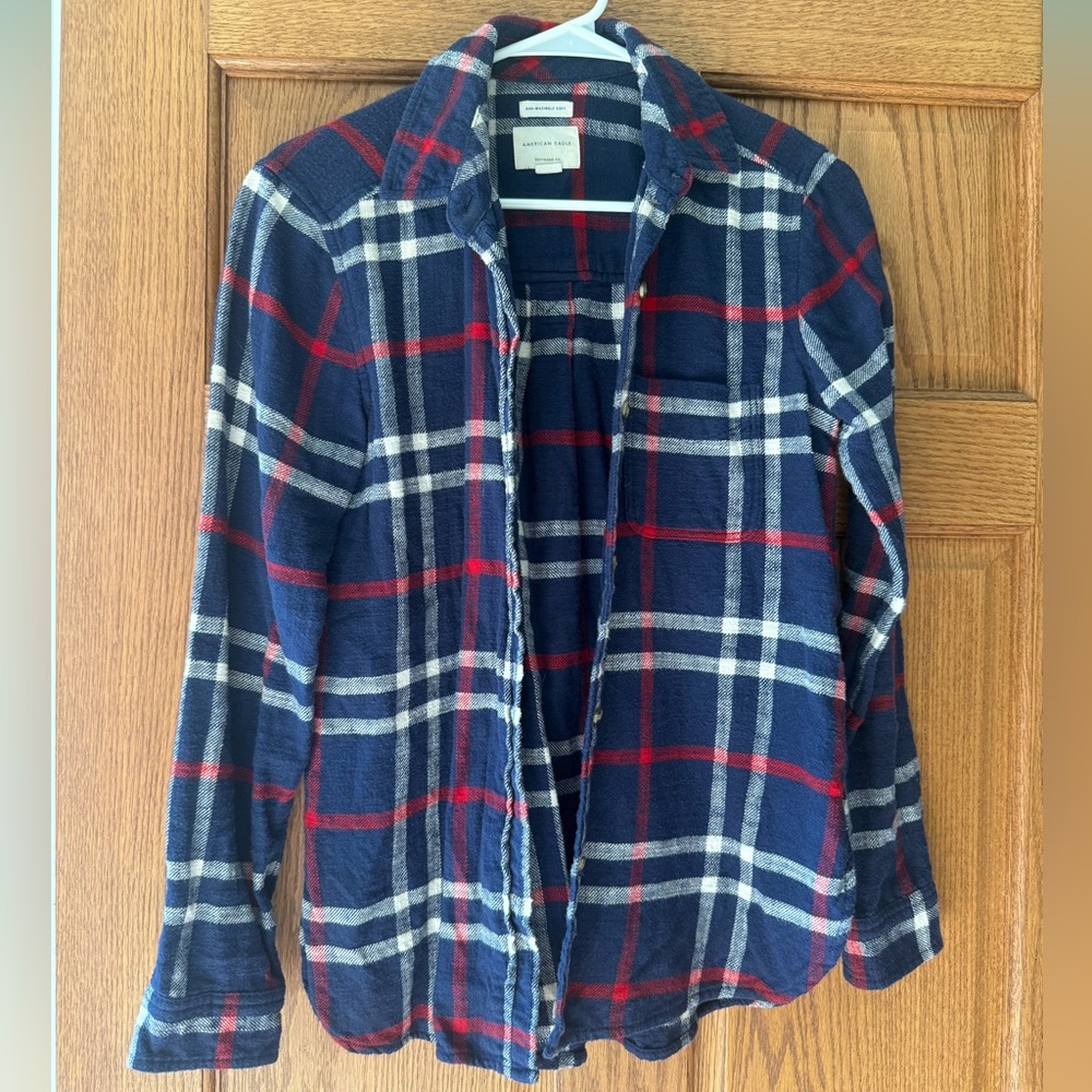 American Eagle Outfitters Navy and Red Plaid Button Down Shirt